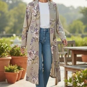 Leith Floral print duster coat with a relaxed fit #floral #dustercoat #spring